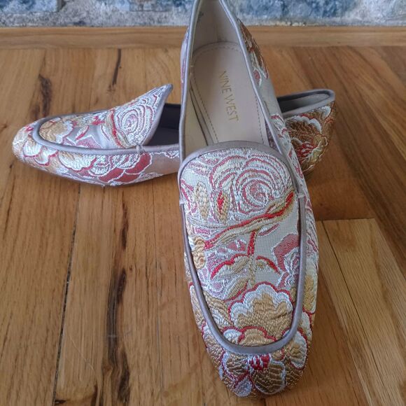Nine West sz. 7M textile Xena Loafer Floral Flats embroidered slip on loafer - Picture 7 of 8